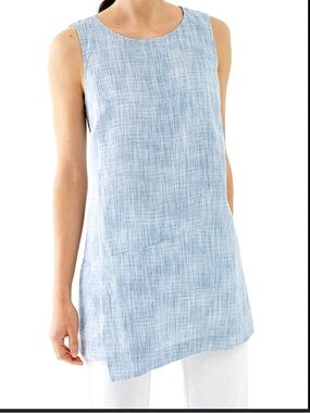J Jill PureJill Linen Stylish Linen Wrap Tunic Blue Agate Women Petite Large EUC
